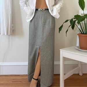 Vintage Front Slit Grey Herringbone Pencil Skirt Straight Maxi Size Small